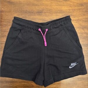 Nike Women's Black Shorts with Pink Drawstring Sweatpants Material